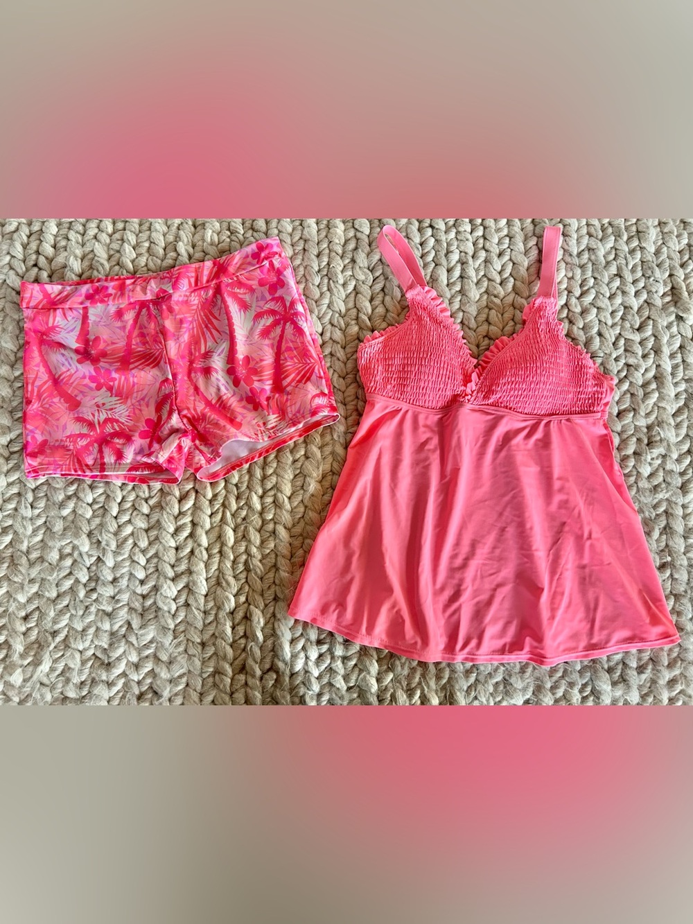 ROSEWE Amazon Tankini Bathing Suit, 2-Piece Smocked Swimsuit with Board Shorts L - Picture 5 of 10